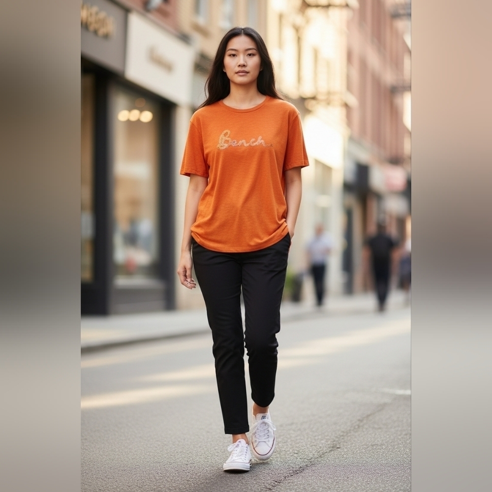 Bench Casual Classic Orange Graphic Print T-Shirt Womens Small NWT